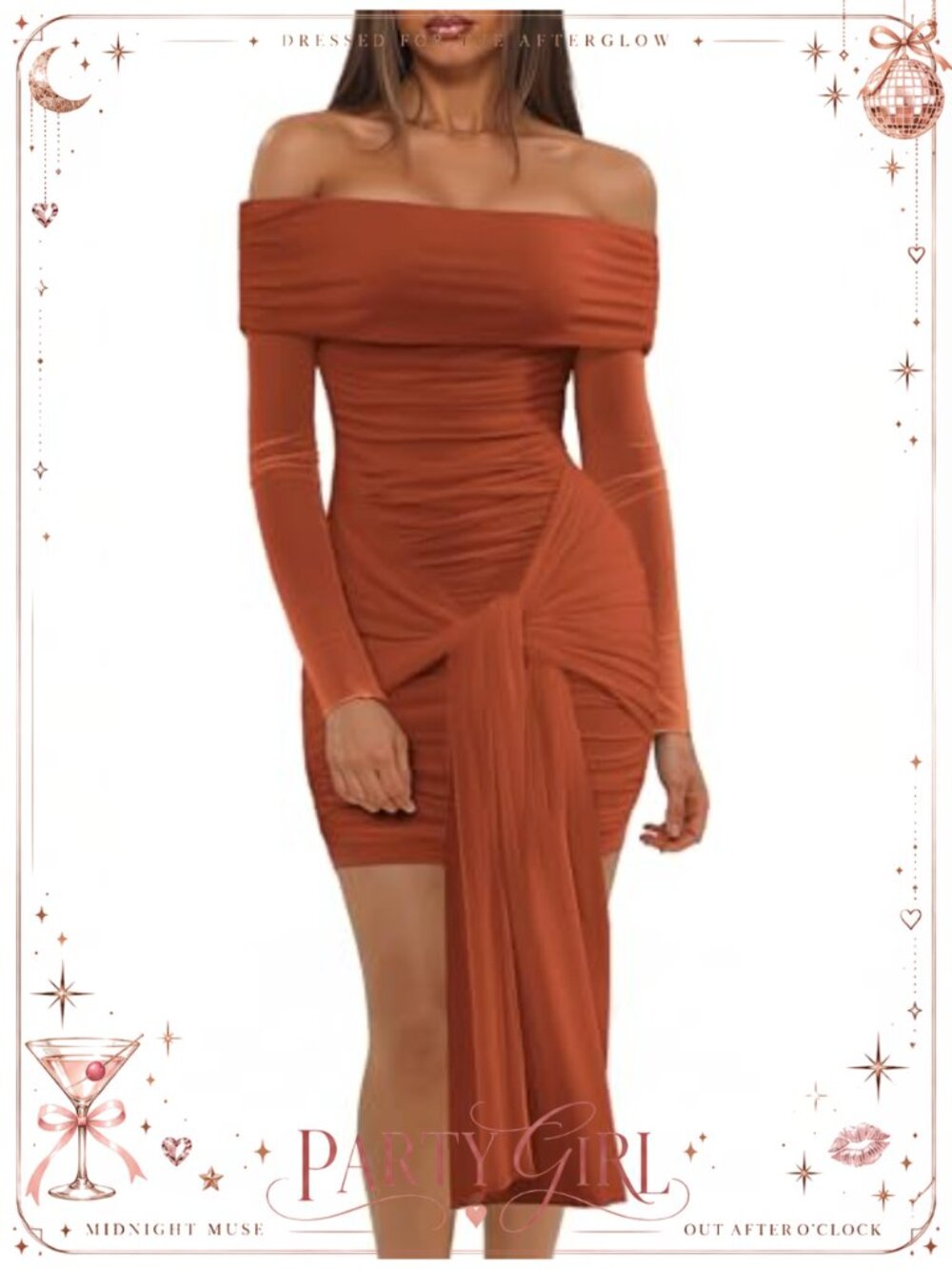 Off Shoulder Mesh Bodycon Dress Long Sleeve Ruched Tie Belt